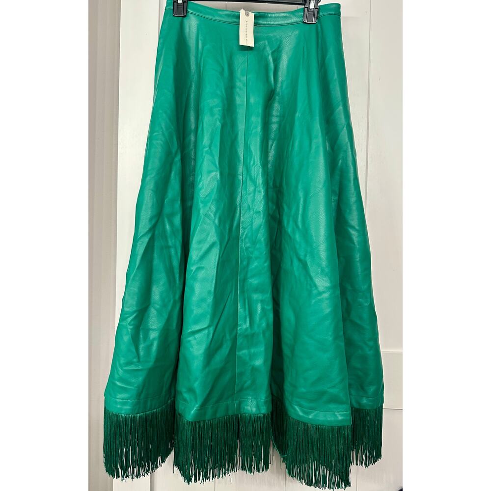 Maeve Emerald Leather Mini Skirt with Fringe